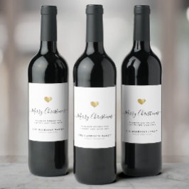 Elegant Modernes Script Gold Herz Frohe Weihnachte Weinetikett