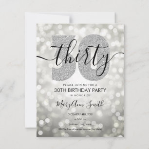 Elegant Modernes Silver 30. Geburtstag Party  Einladung