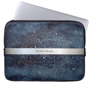Elegant Modernes Silver Mandala Stripe Navy Blue Laptopschutzhülle