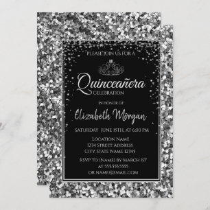 Elegant Modernes Silver Tiara, Sequins Quinceanera Einladung