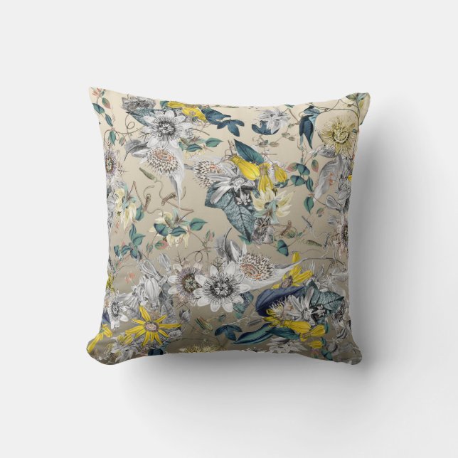 Elegant Modernes Vintages Gold Graugelbe Blüte Kissen (Vorderseite)