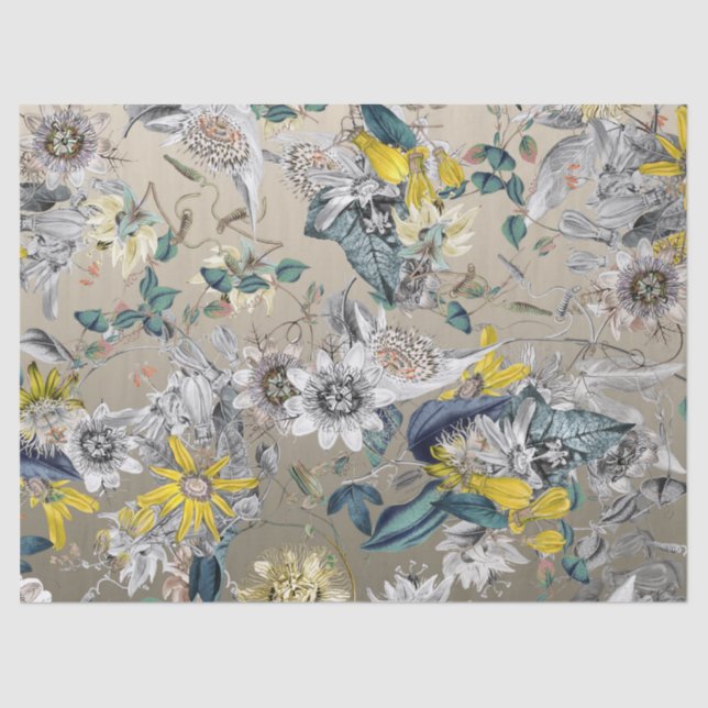 Elegant Modernes Vintages Gold Graugelbe Blüte Seidenpapier (Vorderseite)