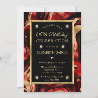 Elegant Molten Red and Gold Foil 60. Geburtstag Einladung