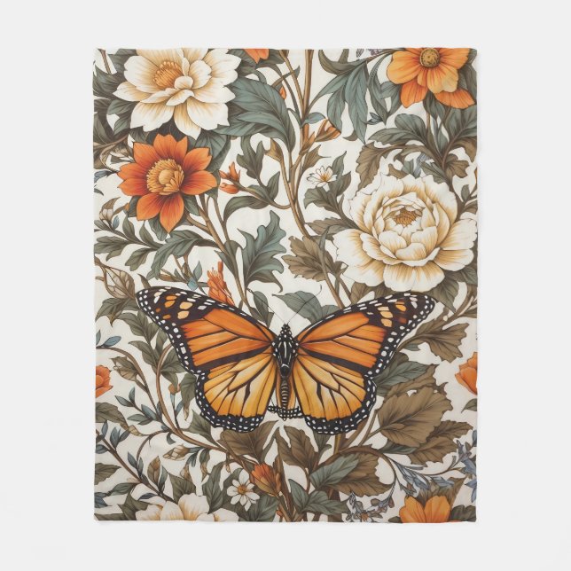 Elegant Monarch Butterfly William Morris Inspired  Fleecedecke (Vorderseite)