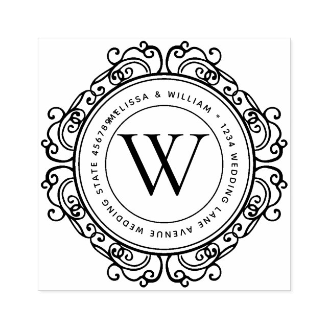 Elegant Monogram Address Wedding Gummistempel (Prägung)