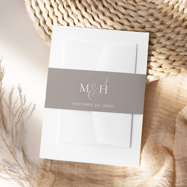 Elegant Monogram Ampersand Calligraphy Taupe Einladungsbanderole (Simple monogram calligraphy script ampersand invitation belly band.)