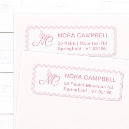 Elegant Monogram Baby Pink Gingham Rücksendeadress