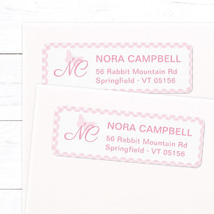 Elegant Monogram Baby Pink Gingham Rücksendeadress