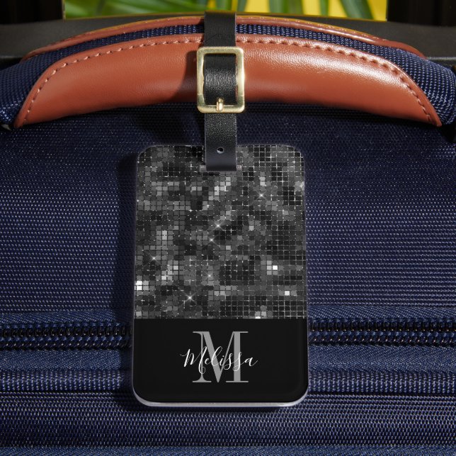 Elegant Monogram Black Gepäckanhänger (Vorderseite Insitu 2)