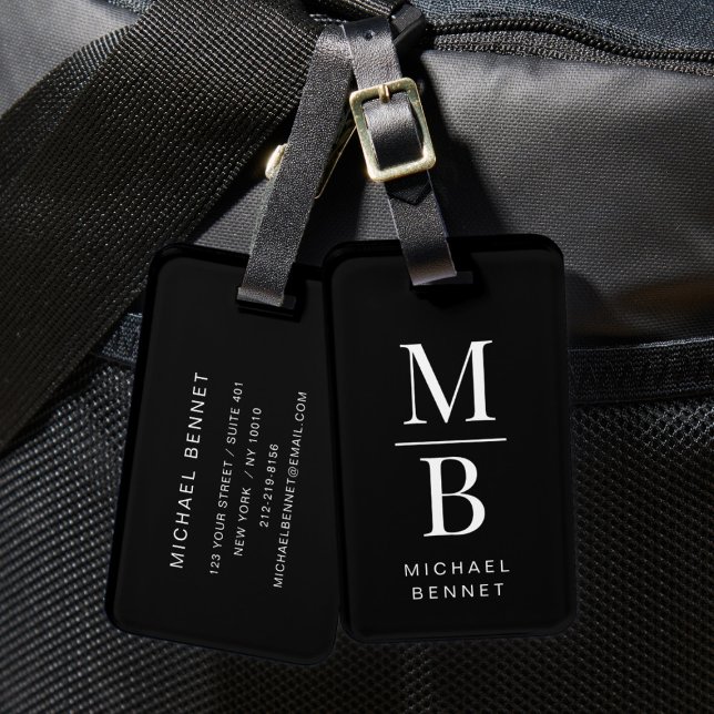 Elegant Monogram Black Gepäckanhänger (Elegant Monogram Black Luggage Tag)