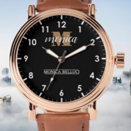 Elegant Monogram Black Gold Script minimal Armbanduhr