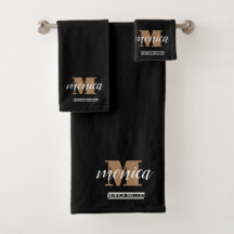 Elegant Monogram Black Gold Script minimal