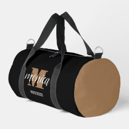 Elegant Monogram Black Gold Script minimal Duffle Bag