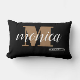 Elegant Monogram Black Gold Script minimal Lendenkissen