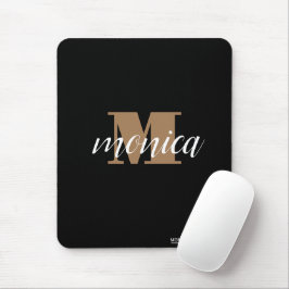 Elegant Monogram Black Gold Script minimal Mousepad