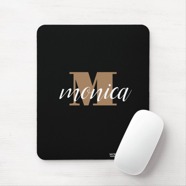 Elegant Monogram Black Gold Script minimal Mousepad (Mit Mouse)