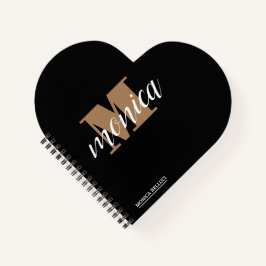 Elegant Monogram Black Gold Script minimal Notizbuch