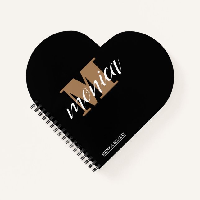 Elegant Monogram Black Gold Script minimal Notizbuch (Vorderseite)
