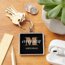 Elegant Monogram Black Gold Script minimal Schlüsselanhänger