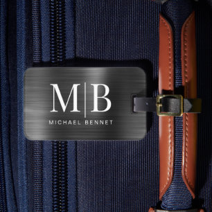Elegant Monogram Black Metallic Gepäckanhänger