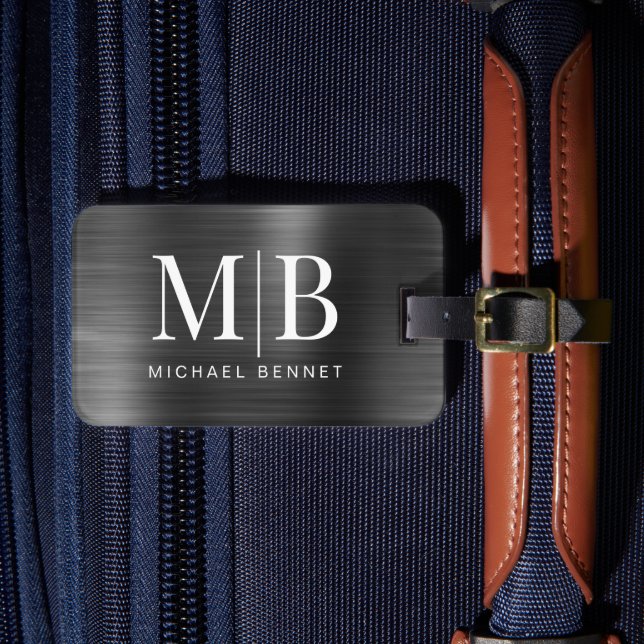 Elegant Monogram Black Metallic Gepäckanhänger (Vorderseite Insitu 4)