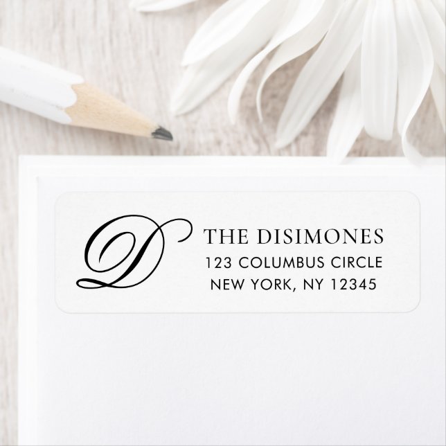 Elegant Monogram Black White Return Address Label (Insitu)