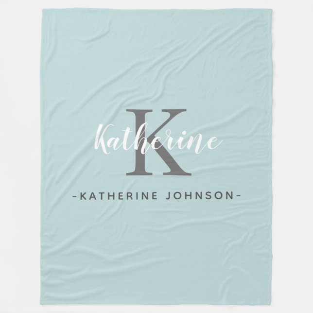 Elegant Monogram Blue Fleece Blanket (Vorderseite)