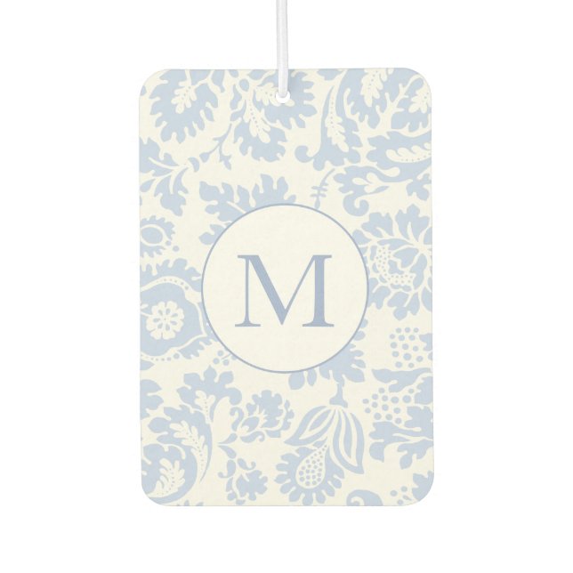 Elegant Monogram Blue Floral Botanical Autolufterfrischer (Vorderseite)