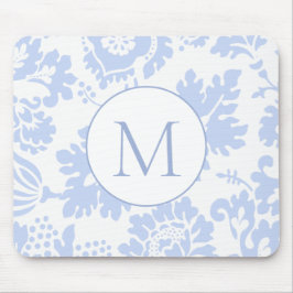 Elegant Monogram Blue Floral Botanical Mousepad
