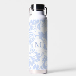 Elegant Monogram Blue Floral Botanical Trinkflasche