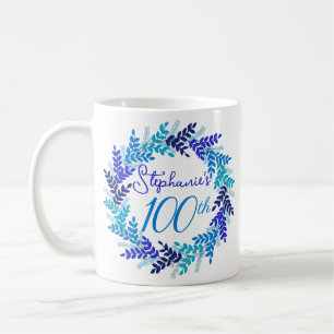 Elegant Monogram Blue Wreath 100. Geburtstag Kaffeetasse