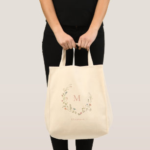 Elegant Monogram Boho Wildblume Wreath Bridesmaid Tragetasche
