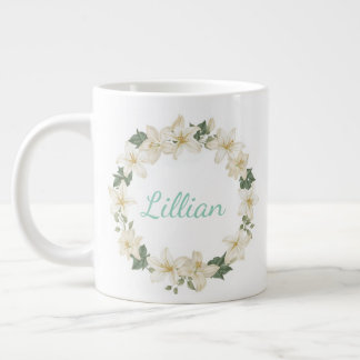 Elegant Monogram Botanical Lily Design Jumbo-Tasse