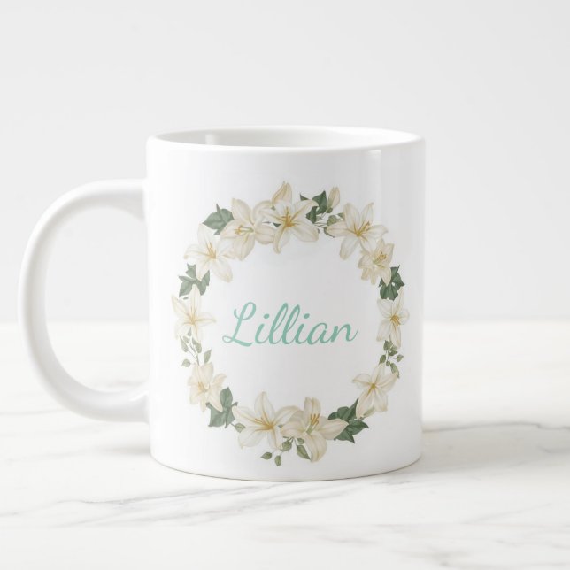 Elegant Monogram Botanical Lily Design   Jumbo-Tasse (Links)