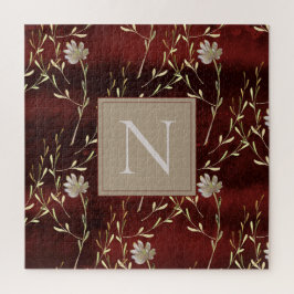 Elegant Monogram Burgundy Marsala Floral Puzzle