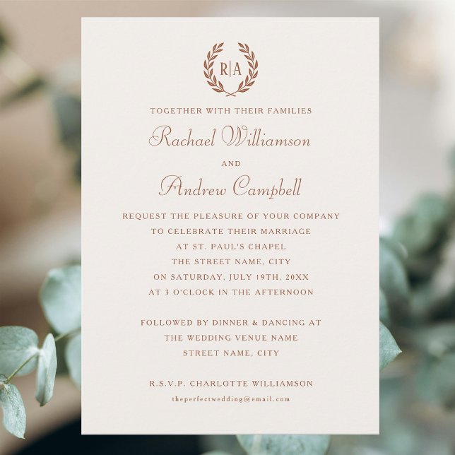 Elegant Monogram Burnt Orange Wedding Einladung (Von Creator hochgeladen)