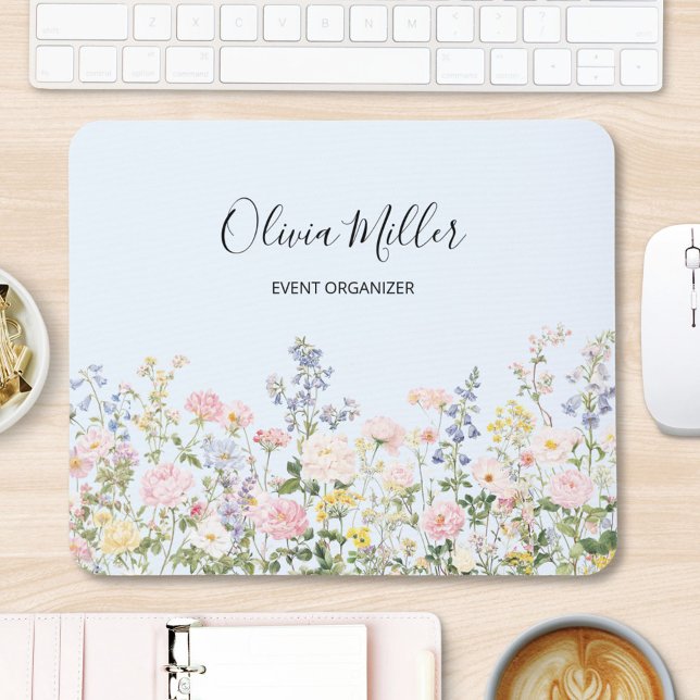 Elegant Monogram Colorful Flower Garden Floral Mousepad (In situ)