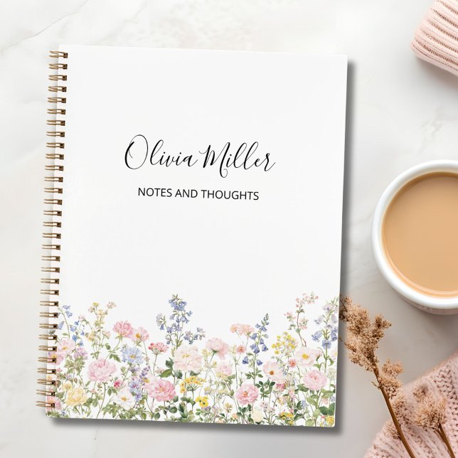 Elegant Monogram Colorful Flower Garden Floral  Notizbuch (In situ)
