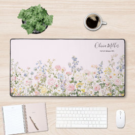 Elegant Monogram Colorful Flower Garden Floral Schreibtischunterlage