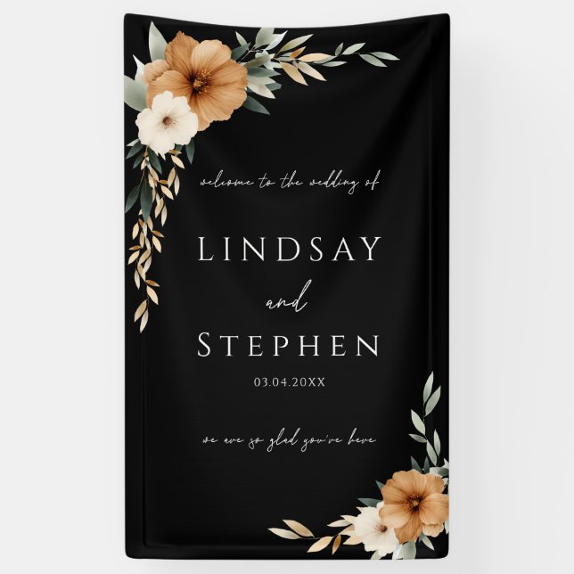 Elegant Monogram Copper Earthy Black Wedding Banner (Vertikal)