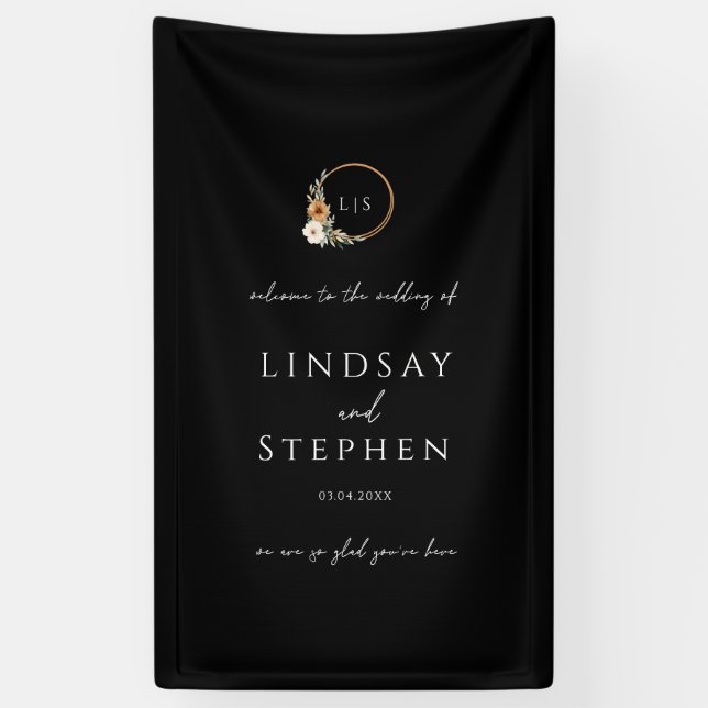 Elegant Monogram Copper Earthy Black Wedding Banner (Vertikal)