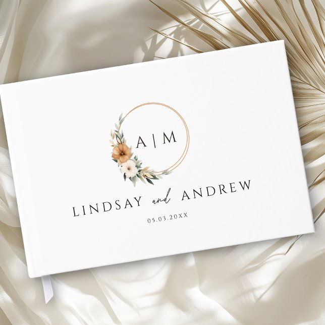 Elegant Monogram Copper Earthy Botanical Gästebuch (Custom Elegant Monogram Copper Earthy Botanical Photo Guest Book)