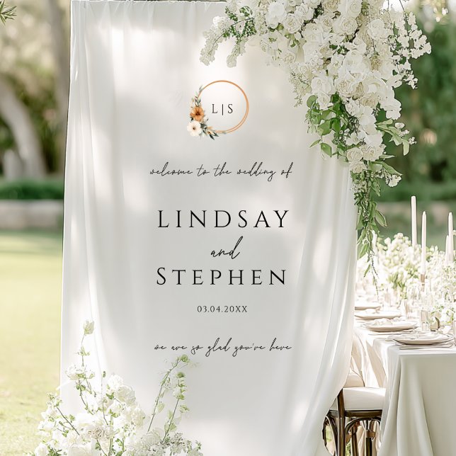 Elegant Monogram Copper Earthy Botanical Wedding Banner (Von Creator hochgeladen)