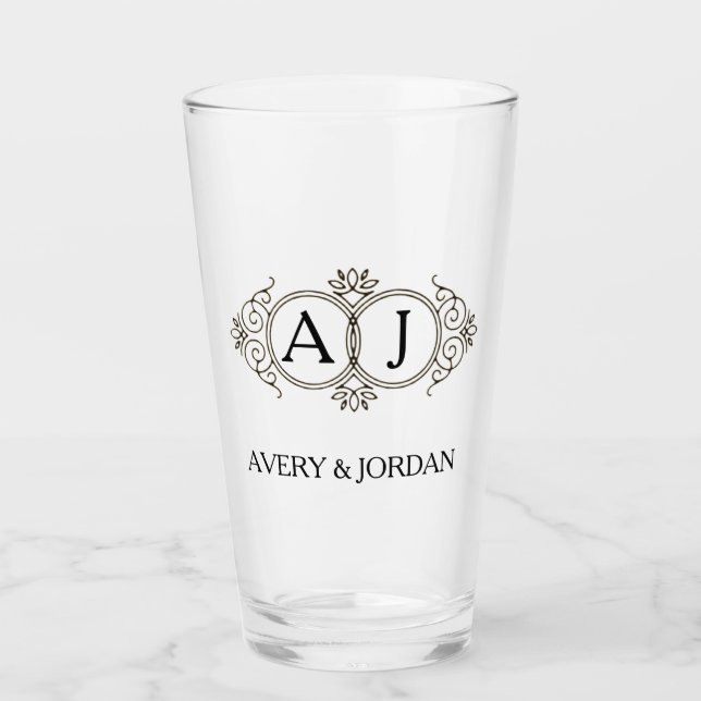 Elegant Monogram couple initials luxurious style Glas (Vorderseite)