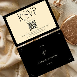 Elegant Monogram Cream and Black Wedding RSVP Karte