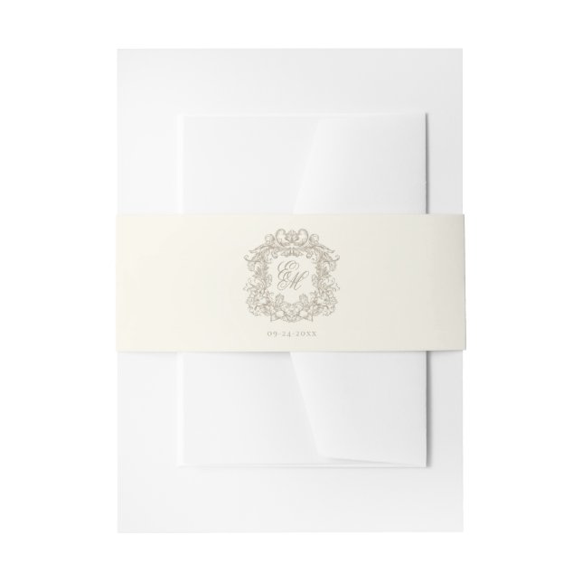 Elegant Monogram Crest Ivory Wedding  Einladungsbanderole (Vorderseite Beispiel)
