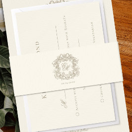 Elegant Monogram Crest Ivory Wedding  Einladungsbanderole