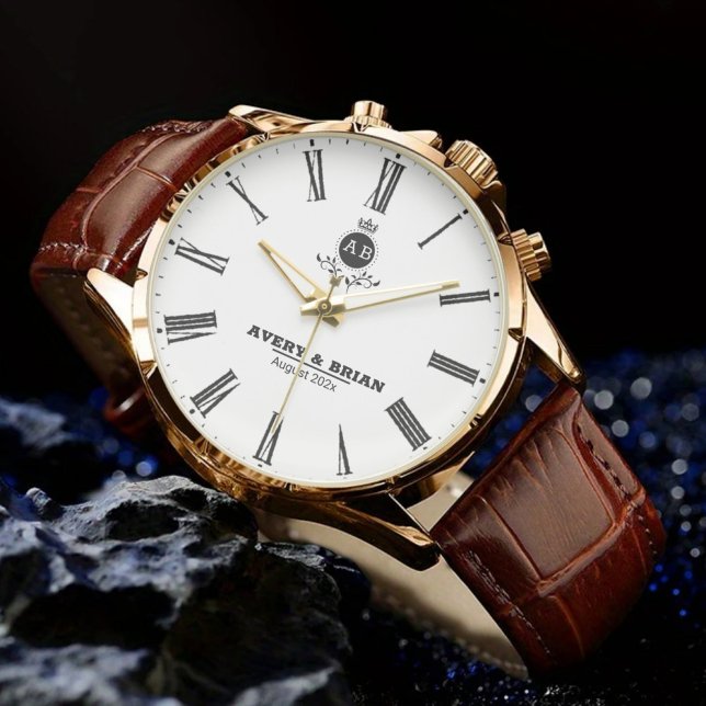 Elegant  Monogram Custom Wedding Gift Armbanduhr (Von Creator hochgeladen)