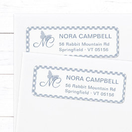Elegant Monogram Dusty Blue Gingham Rücksendeadres