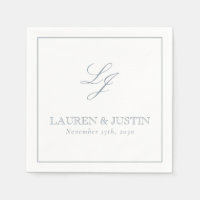 Elegant Monogram Dusty Blue Simple Script Wedding